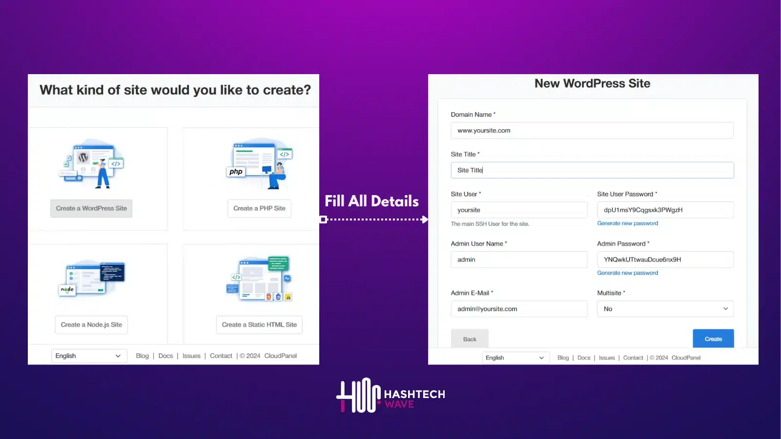 CloudPanel Website Add - Hashtechwave